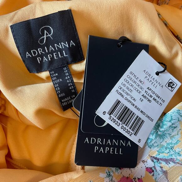 Adrianna Papell Colorful Floral Print Chiffon A-Line Midi Dress Yellow Size 12 - Picture 8 of 11